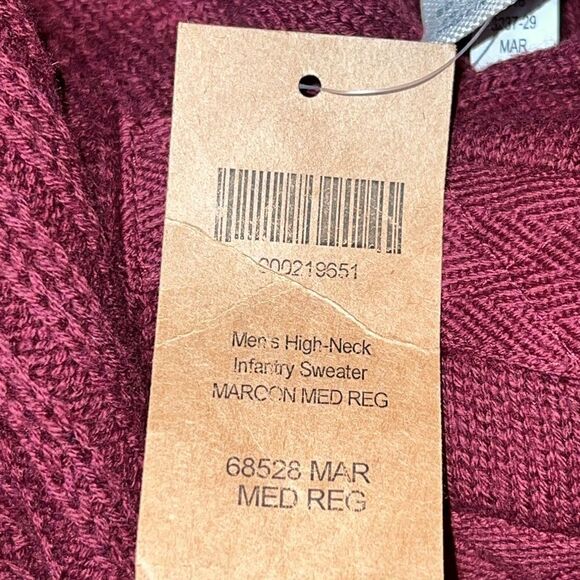 NWT Duluth Trading Co High Neck Infantry Maroon Sweater Cotton Wool Blend Mens M - Picture 8 of 8
